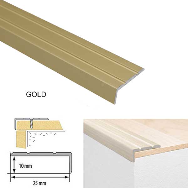 25mm x 10mm Aluminium Non Slip Stair Edge Nosing Self Adhesive