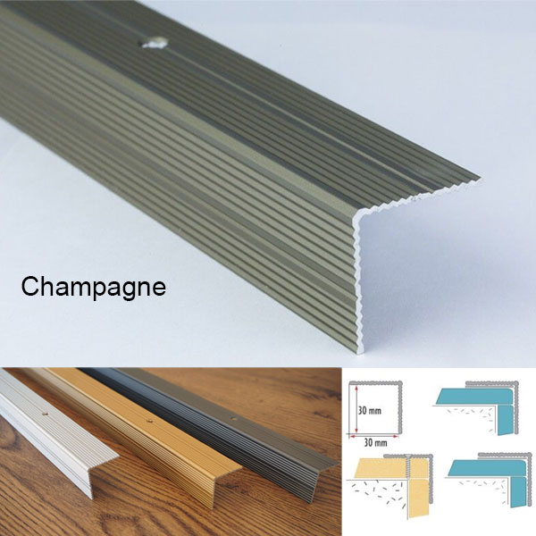 30mm x 30mm Anti-Slip Aluminium Stair Nosing with Ribbed Edge