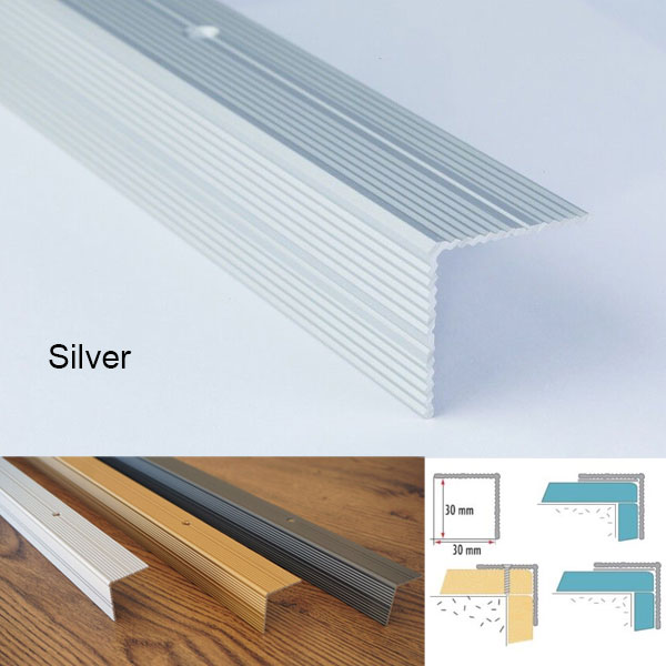 30mm x 30mm Anti-Slip Aluminium Stair Nosing with Ribbed Edge