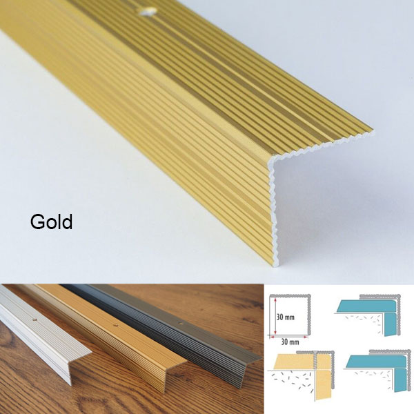30mm x 30mm Anti-Slip Aluminium Stair Nosing with Ribbed Edge