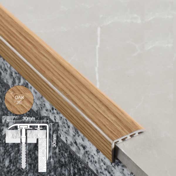30mm x 30mm Stair Nosing UPVC Trim for Stair Treads Wooden Finish