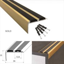 Durable aluminium stair nosing with rubber safety strip fitted on step