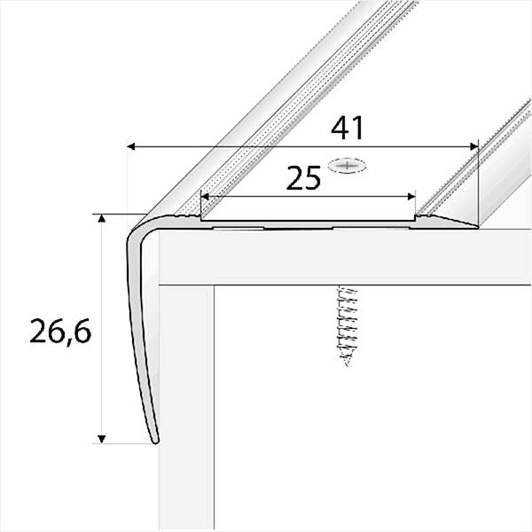 41mm x 26.6mm Aluminium Stairs Nosing Edge With Anti-Slip Tape