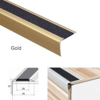 Non-slip aluminium stair nosing in gold with tape insert for safe stairs