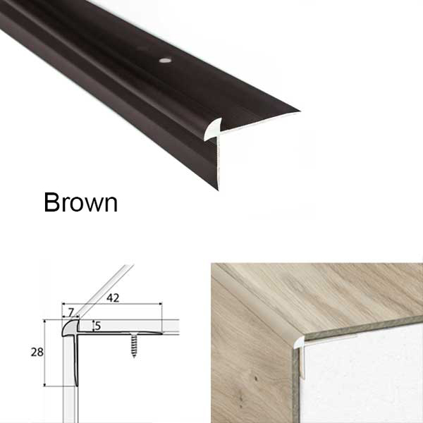 42mm x 28mm Aluminium Luxury Click Vinyl Flooring Stairs Nosing