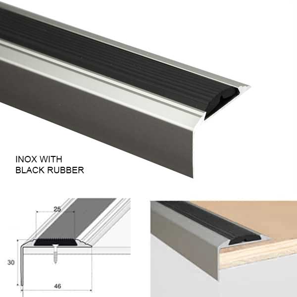 46mm x 30mm Best Aluminium Stair Nosing with Anti-Slip Rubber Insert