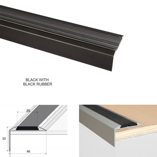 Self Adhesive Stair Nosing 46mm X 30mm Aluminium Self Adhesive Non Slip Stair Nosing Edge Trim