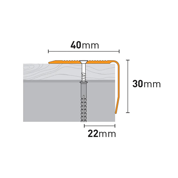 Aluminium Anodised Screw Fix Stair Nosing Edge Trim 40mm x 30mm