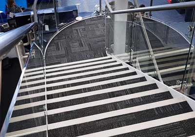 Close-up of durable stair nosing installed for safety and style