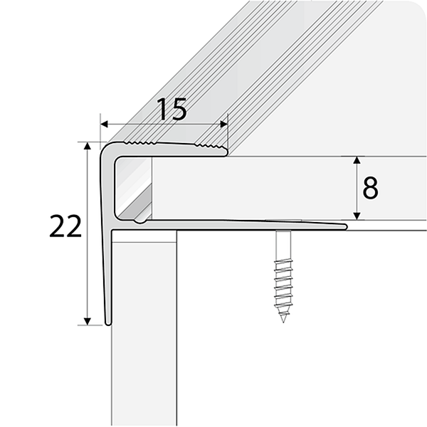 15mm x 22mm  Push-In Aluminium Wood Effect Stair Nosing Edge Trim For 8mm Flooring